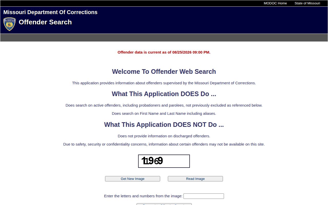 Missouri Department of Corrections search for Sullivan County state custody records