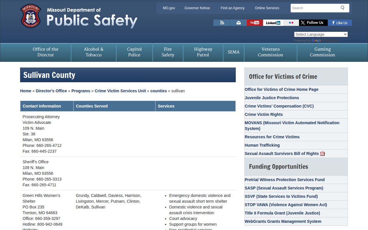 Sullivan County booking record contact source for the Sheriff's Office
