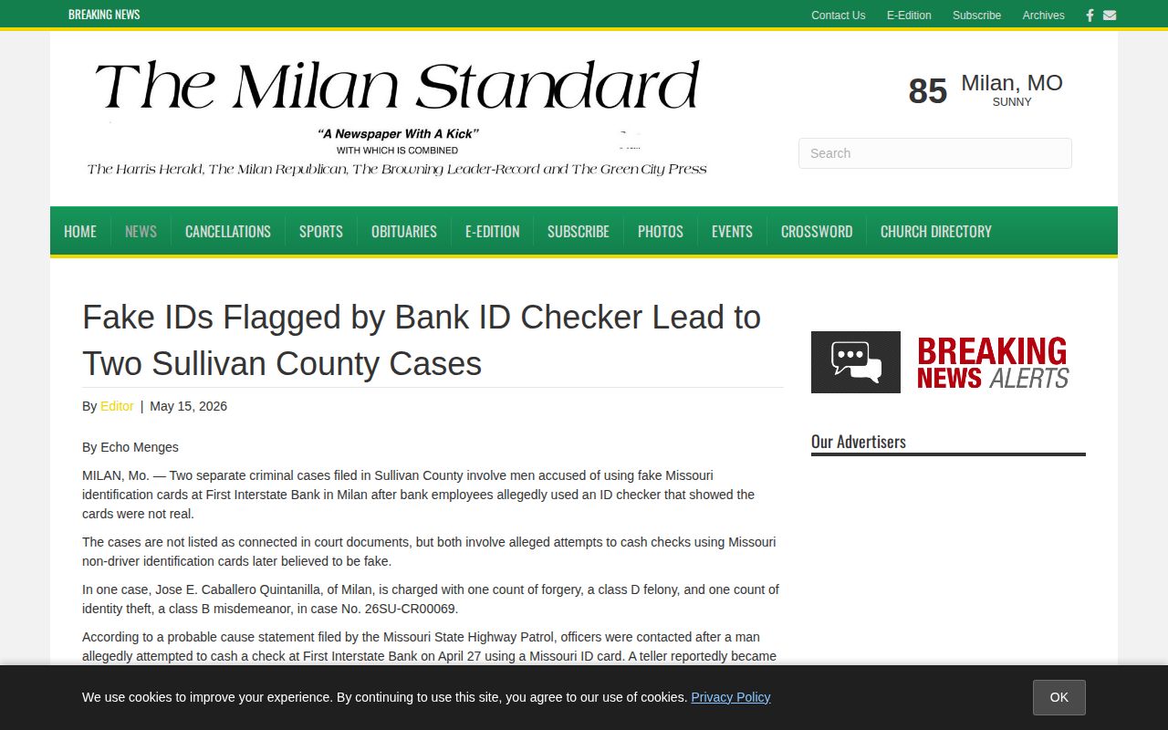 Sullivan County court-record news story from The Milan Standard